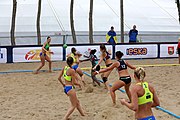 Deutsch: Beachhandball Europameisterschaften 2019 (Beach handball Euro); Tag 3: 4. Juli 2019 – Frauen, Hauptrunde Gruppe II, Ukraine-Italien 2:0 (20:16, 20:16) English: Beach handball Euro; Day 3: 4 July 2019 – Women Main Round Group II – Ukraine-Italy 2:0 (20:16, 20:16)