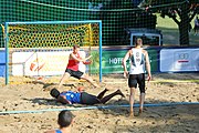 Deutsch: Beachhandball Europameisterschaften 2019 (Beach handball Euro); Tag 4: 5. Juli 2019 – Männer, Viertelfinale, Dänemark-Frankreich 2:0 (19:14, 12:10) English: Beach handball Euro; Day 4: 5 July 2019 – Quarter Final Men – Denmark-France 2:0 (19:14, 12:10)