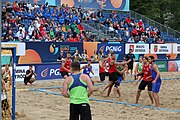 Deutsch: Beachhandball Europameisterschaften 2019 (Beach handball Euro); Tag 5: 6. Juli 2019 – Männer, Halbfinale, Dänemark-Ungarn 2:0 (19:16, 22:18) English: Beach handball Euro; Day 5: 6 July 2019 – Semifinal Men – Denmark-Ukraie 2:0 (19:16, 22:18)