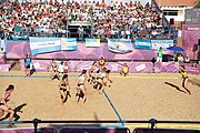 Deutsch: Beachhandball bei den Olympischen Jugendspielen 2018; Tag 3, 9. Oktober 2018; Jungs, Vorrunde, Gruppe B - Argentinien-Hongkong 2:0 English: Beach handball at the 2018 Summer Youth Olympics at 9 October 2018 – Girls Preliminary Round Group B – Argentina-Hing Kong 2:0