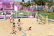 Deutsch: Beachhandball bei den Olympischen Jugendspielen 2018; Tag 3, 9. Oktober 2018; Mädchen, Vorrunde, Gruppe A - Kroatien-Ungarn 0:2 English: Beach handball at the 2018 Summer Youth Olympics at 9 October 2018 – Girls Preliminary Round Group A‎ – Croatia-Hungary 0:2