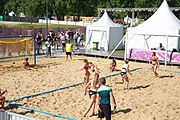 Deutsch: Beachhandball bei den Olympischen Jugendspielen 2018; Tag 3, 9. Oktober 2018; Mädchen, Vorrunde, Gruppe A - Kroatien-Ungarn 0:2 English: Beach handball at the 2018 Summer Youth Olympics at 9 October 2018 – Girls Preliminary Round Group A‎ – Croatia-Hungary 0:2