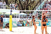 Deutsch: Beachvolleyball bei den Olympischen Jugendspielen 2018; Tag 9, 15. Oktober 2018; Mädchen, Viertelfinale: USA-Spanien 2–1 (21–19/17–21/15–9) English: Beach volleyball at the 2018 Summer Youth Olympics at 15 October 2018 – Girls Quarterfinals: USA-Spain 2–1 (21–19/17–21/15–9)