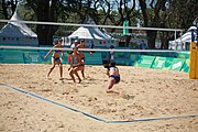 Deutsch: Beachvolleyball bei den Olympischen Jugendspielen 2018; Tag 8, 14. Oktober 2018; Mädchen, Achtelfinale – Mexiko-China 0:2 (15–21/16–21) English: Beach volleyball at the 2018 Summer Youth Olympics at 14 October 2018 – Girls Round of 16 – Mexico-China 0:2 (15–21/16–21)