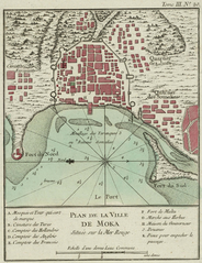 Image 5318th century French plan of Mocha, Yemen. The Somali, Jewish and European quarters are located outside the citadel. The Dutch, English, Turkish and French trading posts are inside the city walls. (from History of coffee)