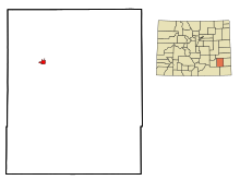 Bent County Colorado Incorporated og Unincorporated områder Las Animas Highlighted.svg