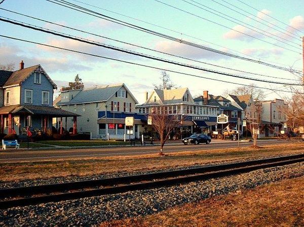 East Broad Street, Palmyra, near Northern Edge of Town with RiverLINE tracks in foreground