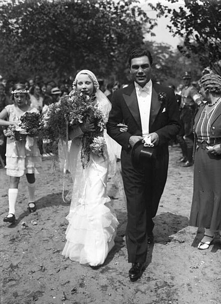 Wedding of Schmeling and Czech actress Anny Ondra in 1933. The couple remained married until Ondra's death in 1987.