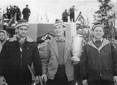 De la stânga: Helmut Recknagel, Harry Glaß și Werner Lesser, trio-ul de top din RDG, la ultimul titlu de campionat al GDR din Altenberg
