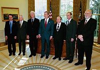 Peter Agre (2nd from right) with 5 other US 2003 Nobel laureates with President G. W. Bush