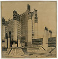Futurisma arkitekturo en desegnaĵo de Antonio Sant'Elia- La plej elstara futurista arkitekto