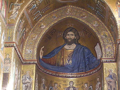 Kristo Pantokratoro en la katedralo de Monreale (Sicilio).
