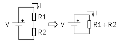 Figura 2. Circuito eléctrico equivalente a un circuito eléctrico en serie.