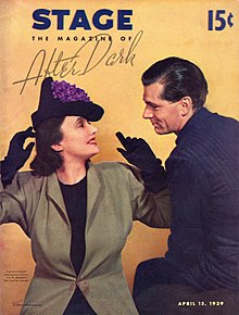 Katharine Cornell and Laurence Olivier in the Broadway production of No Time for Comedy, on the cover of Stage magazine (April 15, 1939)