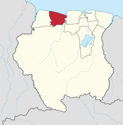 Map of Suriname showing Coronie district