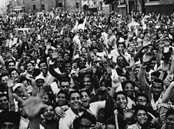 Crowd demonstrates against Britain in Cairo on 23 October 1951 as tension continued to mount in the dispute between Egypt and Britain over control of the Suez Canal and Anglo-Egyptian Sudan. Crowd demonstrates against Great Britain in Cairo.jpg