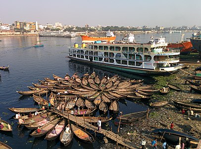 Taxi boats and ferry on Buriganga River