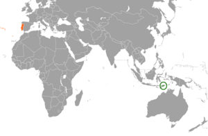 Mapa indicando localização de Timor-Leste e de Portugal.