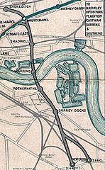 Shoreditch station on a 1915 map of the East London Line