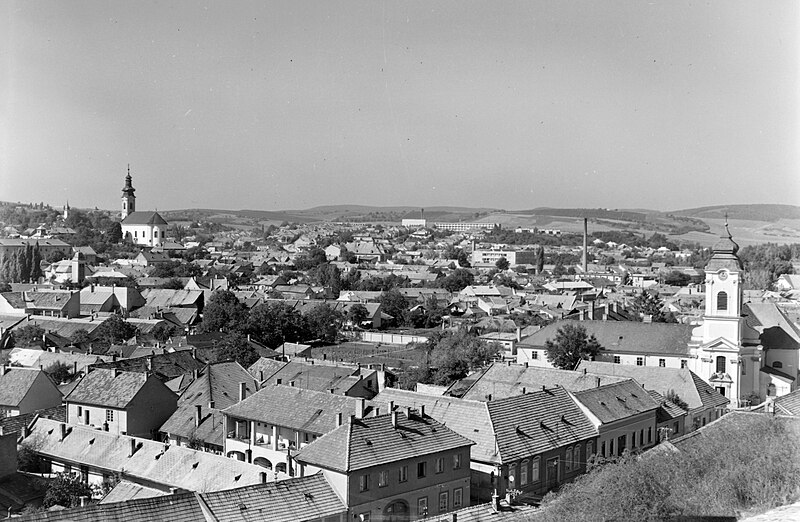 File:Eger, látkép a várból, balra a Szent Miklós Görögkeleti Szerb (Rác) templom, jobbra a Szervita templom. Fortepan 20953.jpg