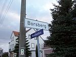 Road sign for the highland road at the entrance to Borsberg from the direction of Zaschendorf