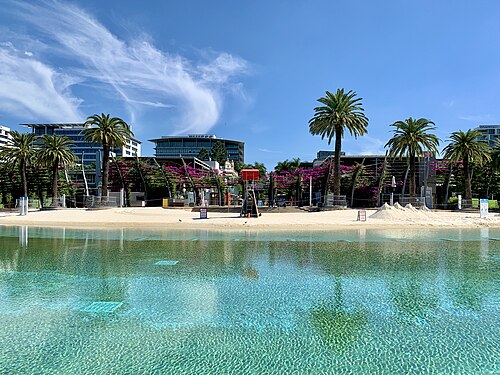 Empty South Bank Beach during the COVID-19 pandemic in Brisbane, Australia