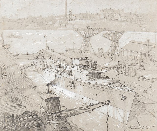 Fitting Out H.M.A.S. Yarra at Sydney (1935) by Frank Norton