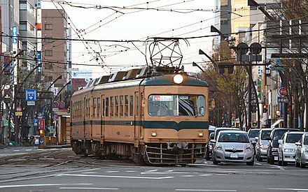 Fukui Railway 200 Series train operating on a street running section.