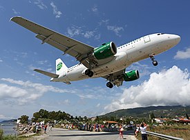 Germania Airbus A319 landing at Skiathos.jpg
