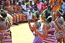 Ghanaian women dancing at an event to raise awareness about healthy behaviours Ghana women dance (7250877560).jpg