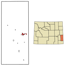 Goshen County Wyoming Incorporated and Unincorporated areas Torrington Highlighted 5677530.svg