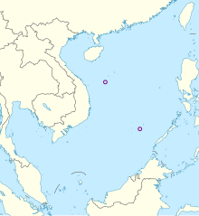 A map of the South China Sea highlighting Triton Island in the Paracel Islands and Mischief Reef in the Spratly Islands