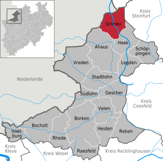 Läget för staden Gronau, Nordrhein-Westfalen i Kreis Borken