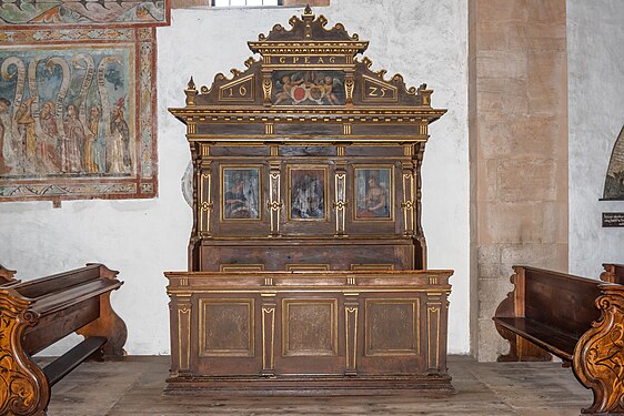 English: Choir stalls (1625 by Johann Seitlinger) at the southern transept wall Deutsch: Chorgestühl (1625 von Johann Seitlinger) an der südlichen Querhauswand