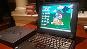An IBM ThinkPad 390 running Windows 98 SE