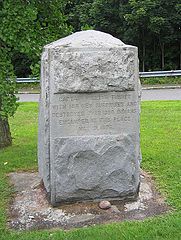 Monument on the Gill side of the Gill–Montague Bridge, with the text "Captain William Turner with 145 men surprised and destroyed over 300 Indians encamped at this place May 19, 1676"