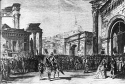Illustration of the last scene of Act3 of 'Rienzi' by Wagner at the Théâtre Lyrique 1869 - Bauer 1983p31.jpg