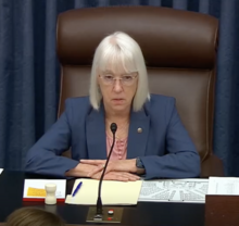 Senate President Pro Tempore Patty Murray presiding over the Senate proceedings Impeachment trial of Alejandro Mayorkas (April 17, 2024) 02 (cropped).png