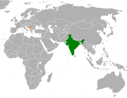 Map indicating locations of Индија and Србија