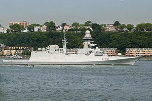 Italian Navy frigate Virginio Fasan (F 591) in New York Harbor (USA), 24 May 2023 (230524-N-ON707-1013).JPG