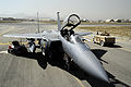 An F-15E Strike Eagle from Seymour Johnson Air Force Base, N.C., sits on the runway at the Kabul International Airport September 2011.