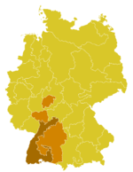 Kirkeprovinsen Freiburg, med erkebispedømmet fremhevet