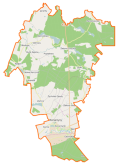 Mapa konturowa gminy Konarzyny, blisko centrum na prawo znajduje się punkt z opisem „Jonki”