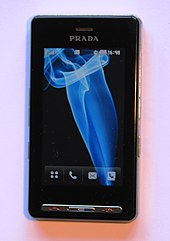 The LG Prada with a large capacitive touchscreen introduced in 2006 LG KE850 Prada Hauptmenu.jpg