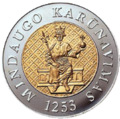 Mindaugo karūnavimo 750-osioms metinėms skirta moneta (2003 m., reversas. Dail. Petras Repšys.)