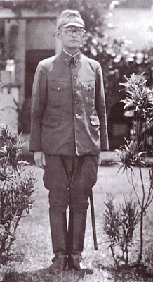 Lieutenant General Harukichi Hyakutake in front of HQ Rabaul
