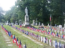 The Confederate Soldier, Loudon Park National Cemetery, Baltimore LoudonParkCem.ConfedMemDay.2012.flags.20120602.jpg
