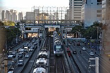 The MRT Line 3 in 2024 MRTC 3000 trains from Kamuning footbridge.jpg
