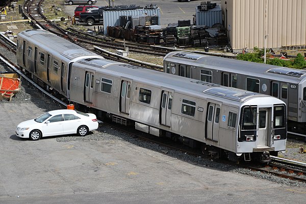 Two R110B cars, the B Division NTT prototype, stored at 207th Street Yard
