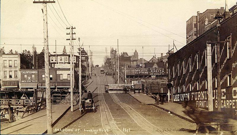 File:Madison St from Western Ave, Seattle, Washington, ca 1891 (LAROCHE 256).jpeg